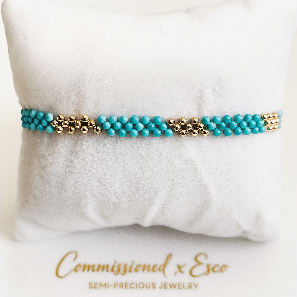 Turquoise & 14k Yellow Gold Needlepoint Bracelet